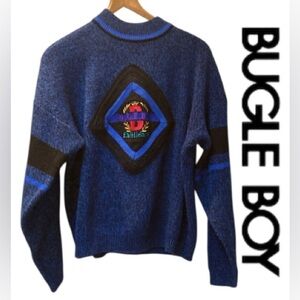 Bugle Boy Vintage Y2K Sweater Crewneck Pullover Men’s Size S Oversized Blue Knit